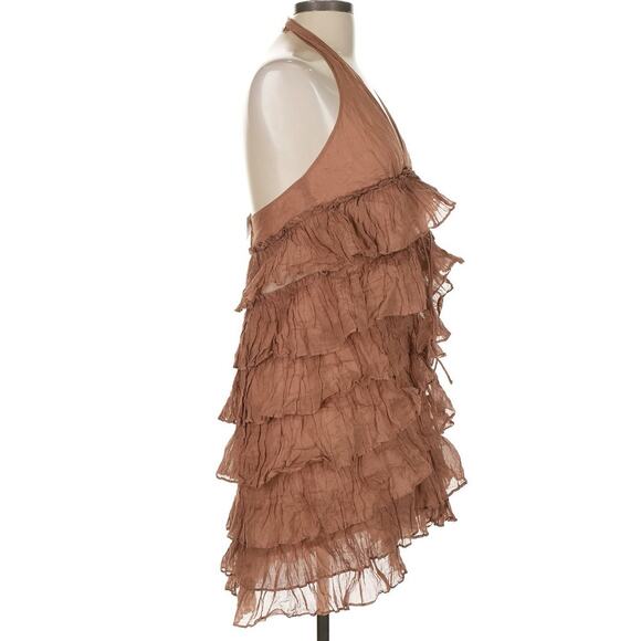 NWT ELIZABETH And JAMES Ruffle Tiered Halter Copper Halter Dress Sz Large NWT - Picture 4 of 6